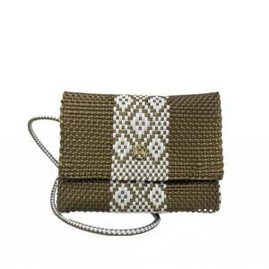 NEW LOLA'S BAG women's woven long braided strap crossbody bag in dark gold